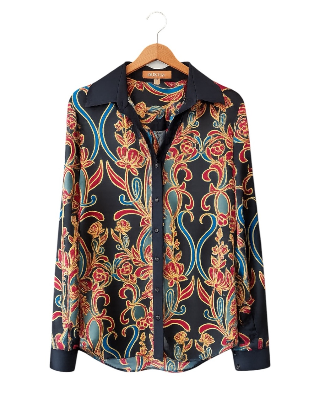 Ellen Tracy Floral Button Front Blouse Women’s Size 4 Black High Low Career Top